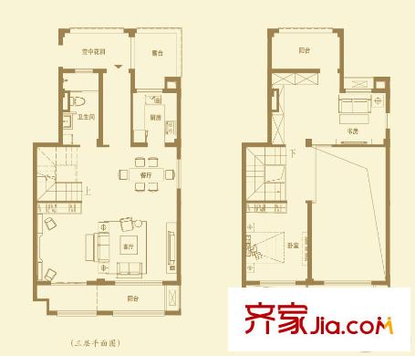 萬科璞悅灣疊加別墅139平方米戶型 3室2廳1衛(wèi)1廚