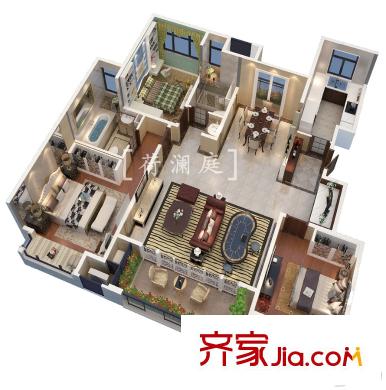 荷瀾庭山景洋房12#15#17#19#125平方米戶型標(biāo)準(zhǔn)層 3室2廳2衛(wèi)1廚