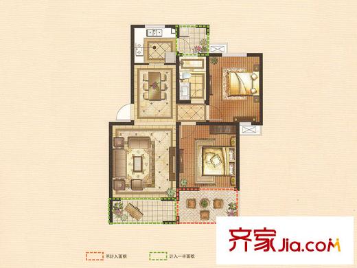 華園麗都陽(yáng)光1#小高層標(biāo)準(zhǔn)層B2戶型 2室2廳1衛(wèi)1廚