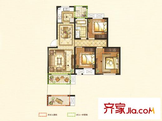 華園麗都陽(yáng)光1#小高層標(biāo)準(zhǔn)層B5戶型 3室2廳1衛(wèi)1廚