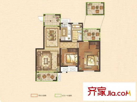 華園麗都陽(yáng)光1#小高層標(biāo)準(zhǔn)層B3戶型 2室2廳1衛(wèi)1廚