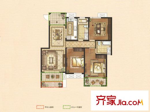 華園麗都陽(yáng)光1#小高層標(biāo)準(zhǔn)層C1戶型 3室2廳2衛(wèi)1廚