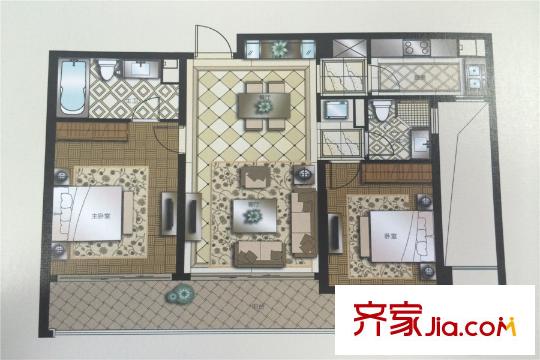 蘇州灣壹號一期4#標(biāo)準(zhǔn)層J戶型 2室2廳2衛(wèi)2廚
