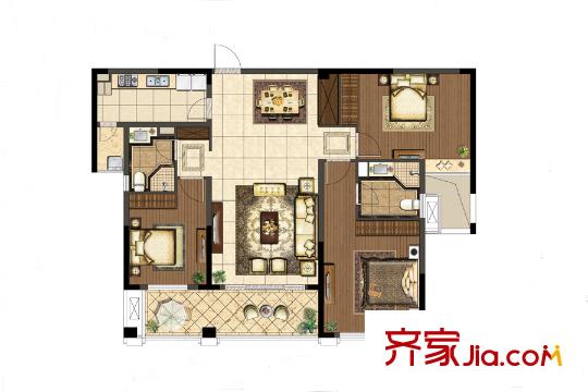 禧悅3#東邊02室B戶(hù)型 3室1廳2衛(wèi)1廚
