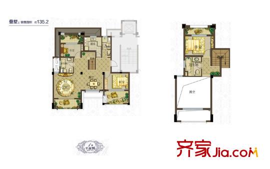 世茂御瓏墅一期疊墅雙層I戶型 3室2廳3衛(wèi)1廚