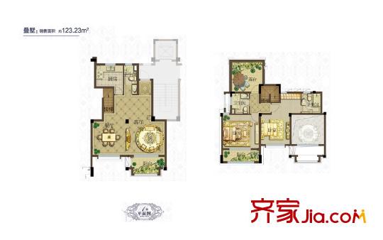 世茂御瓏墅一期疊墅雙層H戶型 2室2廳3衛(wèi)1廚
