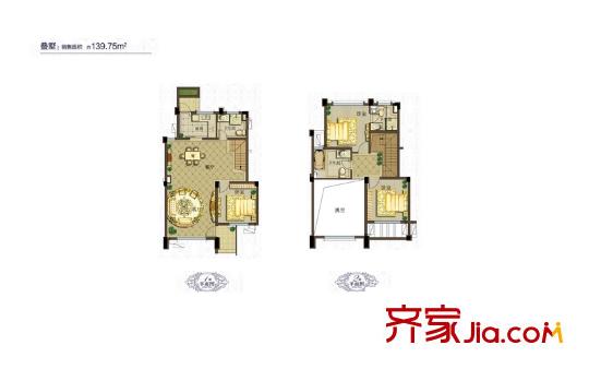 世茂御瓏墅一期疊墅雙層A5戶型 3室2廳3衛(wèi)1廚