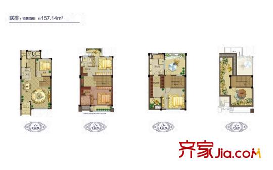 世茂御瓏墅一期聯(lián)排四層A戶型 4室2廳3衛(wèi)1廚