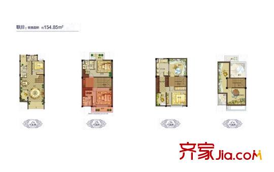 世茂御瓏墅一期聯(lián)排四層A3戶型 4室2廳3衛(wèi)1廚