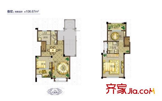 世茂御瓏墅一期疊墅雙層F戶型 3室2廳2衛(wèi)1廚