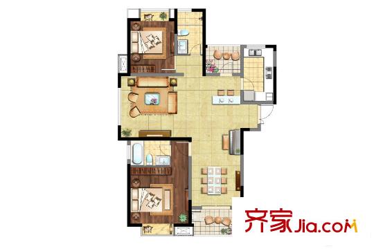 天鴻尹山湖韻佳苑5#標準層04室 B+戶型 2室3廳2衛(wèi)1廚