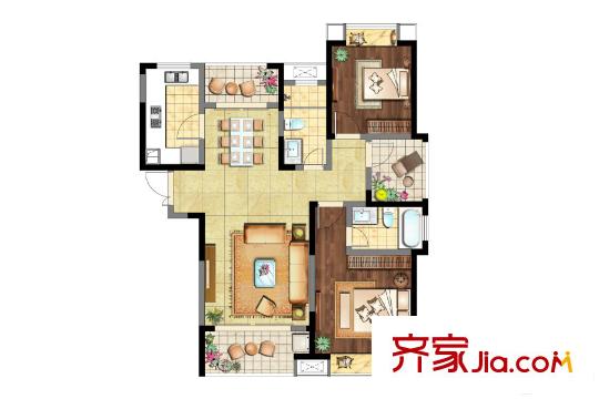 天鴻尹山湖韻佳苑5#標(biāo)準(zhǔn)層01室 B'戶型 2室2廳2衛(wèi)1廚