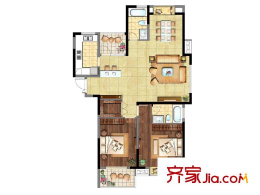 天鴻尹山湖韻佳苑5#標準層04室B3戶型 2室2廳2衛(wèi)1廚