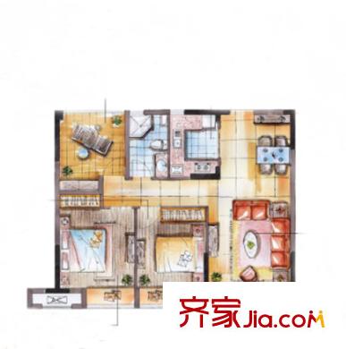 南山檸檬城2、4、5、6、10#標(biāo)準(zhǔn)層戶型 2室2廳1衛(wèi)1廚