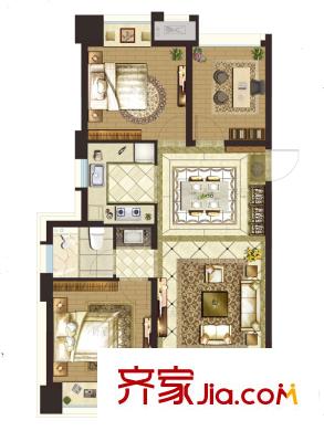 旭輝御府1#3#5#標(biāo)準(zhǔn)層A1戶型 2室2廳1衛(wèi)1廚