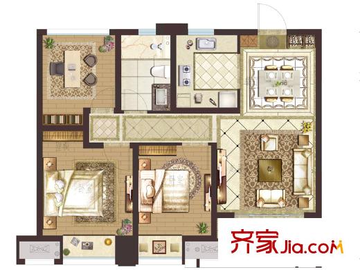 旭輝御府1#3#5#標(biāo)準(zhǔn)層A2戶型 2室2廳1衛(wèi)1廚