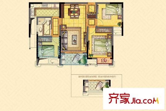 中銳府上四期1#標(biāo)準(zhǔn)層A1戶型 3室2廳1衛(wèi)1廚