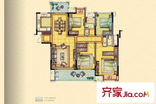 中銳府上四期6#標準層D戶型 4室2廳2衛(wèi)1廚