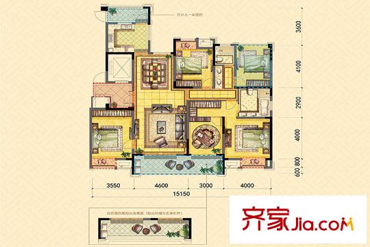 中銳府上四期2#3#標準層E1戶型 5室2廳2衛(wèi)1廚