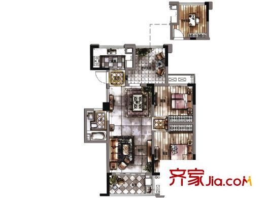西湖君庭4#、5#、12#高層標(biāo)準(zhǔn)層H戶型 3室2廳1衛(wèi)1廚