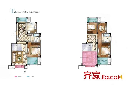 儷珠華庭疊加別墅1-7#E2戶型 4室3廳2衛(wèi)1廚