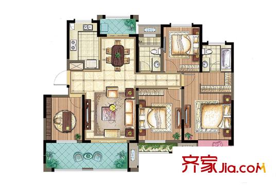 儷珠華庭高層9#11#邊戶D戶型 4室2廳2衛(wèi)1廚