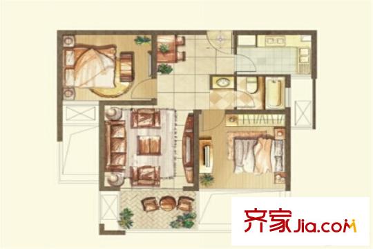 立新漾濱春天一期10#標(biāo)準(zhǔn)層A2戶型圖 2室2廳1衛(wèi)1廚
