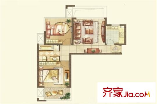 立新漾濱春天一期10#標(biāo)準(zhǔn)層A1戶型圖 2室2廳1衛(wèi)1廚