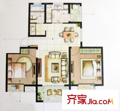 星櫚灣51#、53#小高層標(biāo)準(zhǔn)層G戶型 2室2廳1衛(wèi)1廚