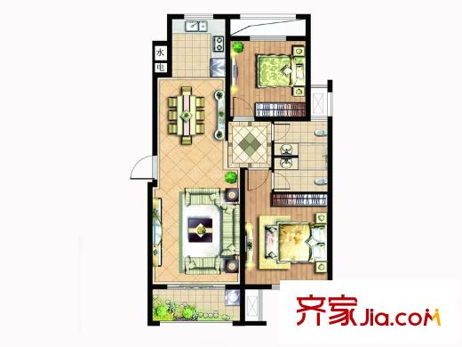 塞納陽(yáng)光一期8#小高層標(biāo)準(zhǔn)層D戶型 2室2廳1衛(wèi)1廚