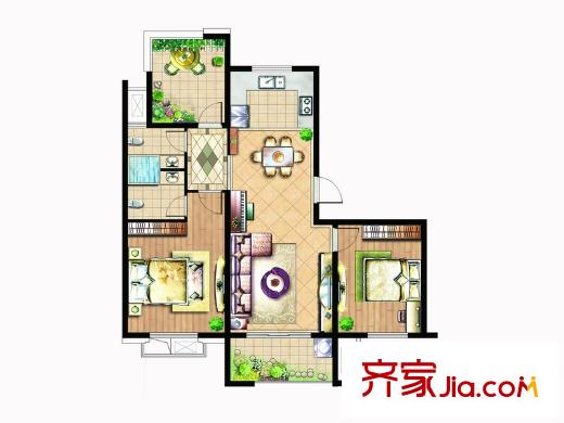 塞納陽(yáng)光一期5#8#小高層標(biāo)準(zhǔn)的C1戶型 2室2廳1衛(wèi)1廚