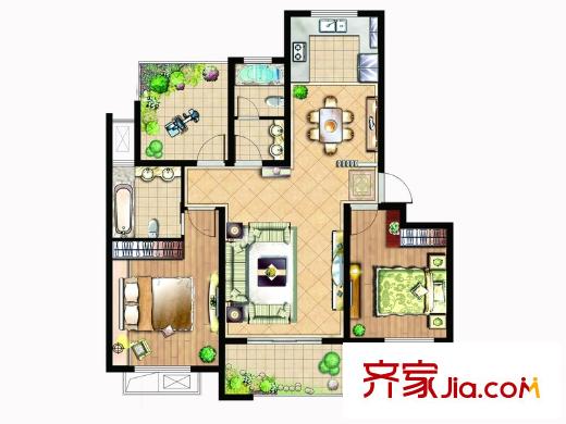 塞納陽(yáng)光一期5#8#小高層標(biāo)準(zhǔn)層A2戶型 3室2廳2衛(wèi)1廚