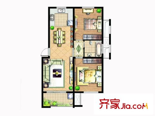 塞納陽(yáng)光一期8#小高層標(biāo)準(zhǔn)層C2戶型 2室2廳1衛(wèi)1廚