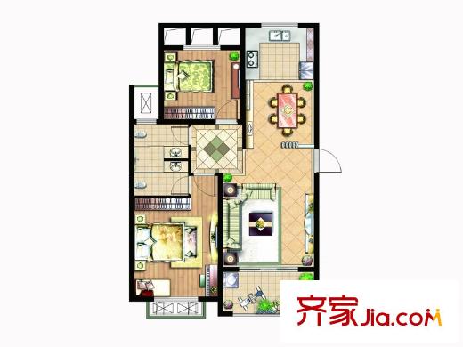 塞納陽(yáng)光一期1-3#多層標(biāo)準(zhǔn)層F戶型 2室2廳1衛(wèi)1廚
