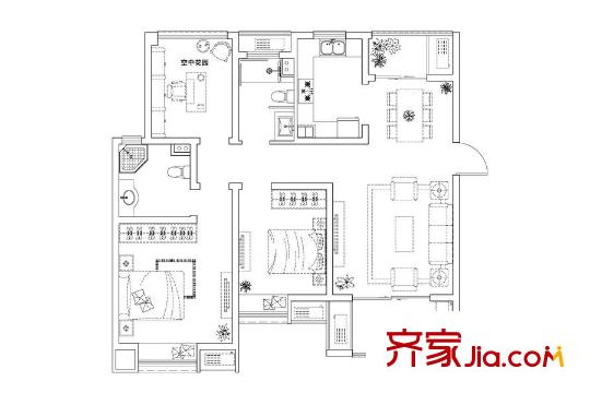 旭輝蘋果樂園高層8#標(biāo)準(zhǔn)層A2戶型 2室2廳2衛(wèi)1廚