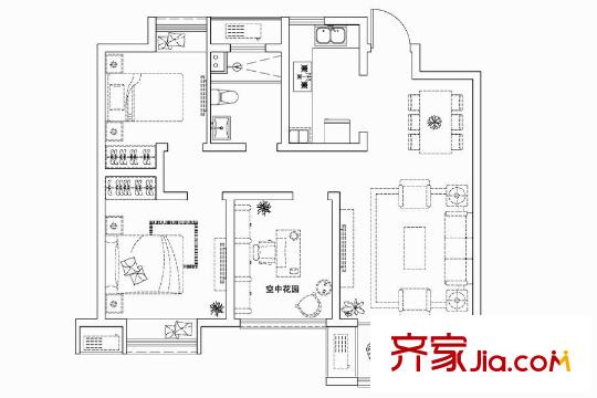 旭輝蘋果樂園高層4#標(biāo)準(zhǔn)層B1戶型 2室2廳1衛(wèi)1廚