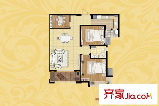東湖華庭一期7#標(biāo)準(zhǔn)層B2戶型 3室2廳1衛(wèi)1廚