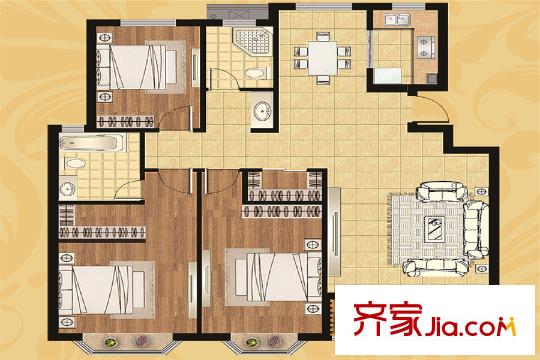 東湖華庭一期1#標(biāo)準(zhǔn)層C戶型 3室2廳2衛(wèi)1廚