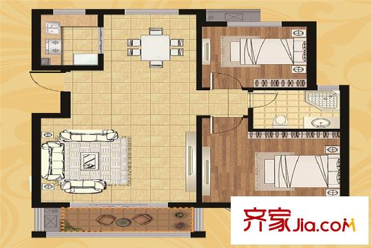 東湖華庭一期5#6#標(biāo)準(zhǔn)層E戶型 2室2廳1衛(wèi)1廚