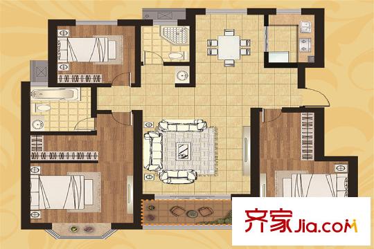 東湖華庭一期6#標(biāo)準(zhǔn)層D戶型 3室2廳2衛(wèi)1廚