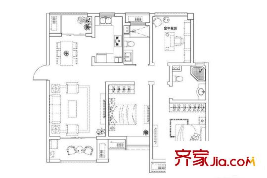 旭輝蘋果樂園高層4#標(biāo)準(zhǔn)層A1戶型 2室2廳2衛(wèi)1廚