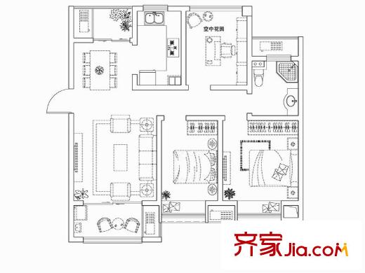 旭輝蘋果樂園高層4#標(biāo)準(zhǔn)層B2戶型 3室2廳1衛(wèi)1廚