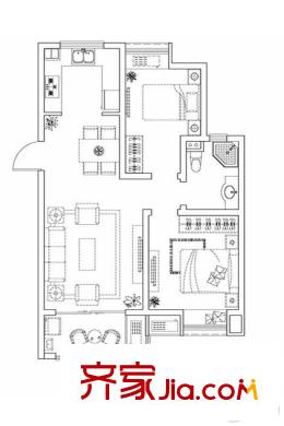 旭輝蘋果樂園高層4#標(biāo)準(zhǔn)層C戶型 2室1廳1衛(wèi)1廚