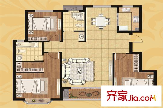 東湖華庭一期3#標準層C1戶型 3室2廳2衛(wèi)1廚