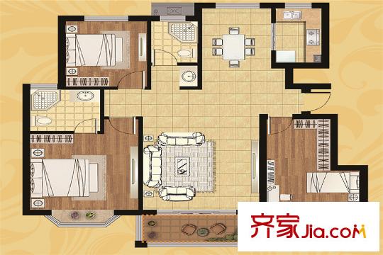 東湖華庭一期2#4#5#6#標(biāo)準(zhǔn)層A戶型 3室2廳2衛(wèi)1廚