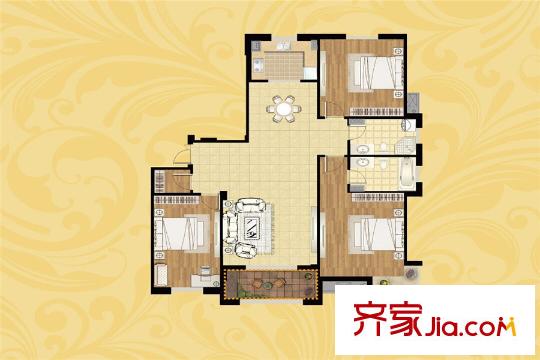 東湖華庭一期1#標準層A2戶型 3室2廳2衛(wèi)1廚