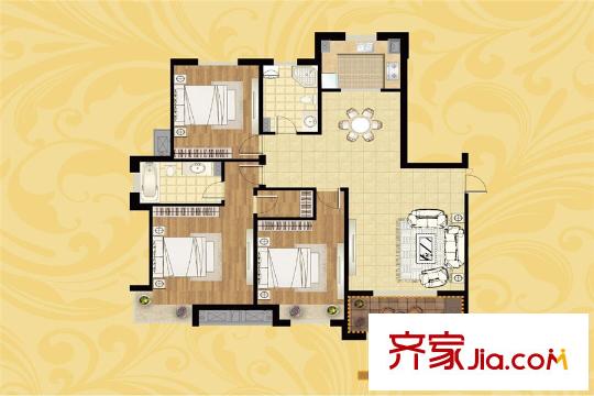 東湖華庭一期1#標準層A1戶型 3室2廳2衛(wèi)1廚