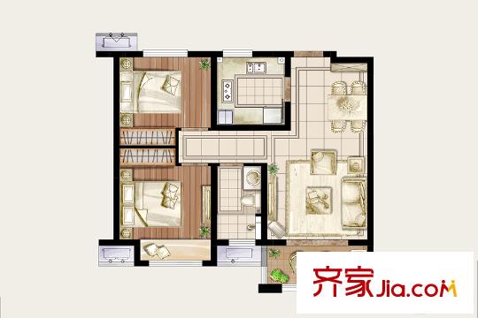中海雙灣錦園高層標(biāo)準(zhǔn)層78平戶型 2室2廳1衛(wèi)1廚