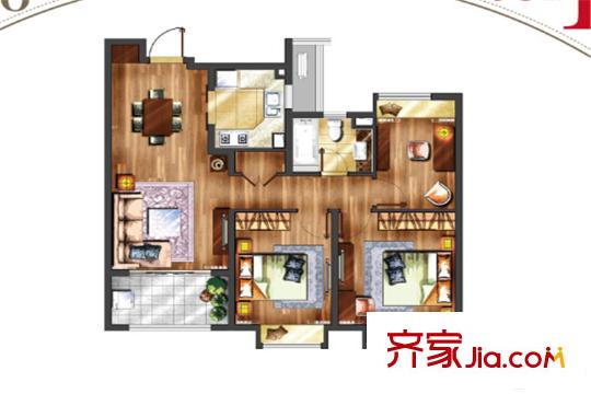 月亮灣3號美頌31#d2戶型 3室2廳1衛(wèi)1廚