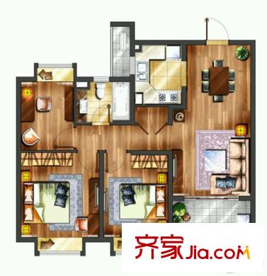 月亮灣3號美頌31#標準層D1戶型 3室2廳1衛(wèi)1廚